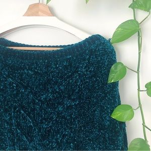 Teal Soft Cropped Chenille Sweater